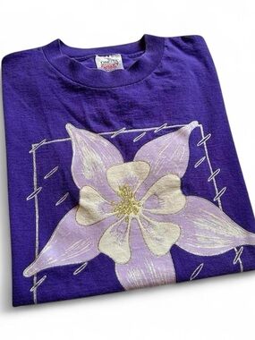 Vintage 1990s Purple Colorado Flower Floral Graphic Tee XL